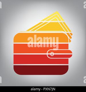 Wallet sign illustration. Vector. Horizontally sliced icon with colors from sunny gradient in gray background. Stock Vector