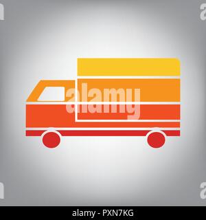 Delivery sign illustration. Vector. Horizontally sliced icon with colors from sunny gradient in gray background. Stock Vector