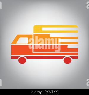 Delivery sign illustration. Vector. Horizontally sliced icon with colors from sunny gradient in gray background. Stock Vector