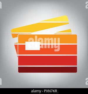 Credit Card sign. Vector. Horizontally sliced icon with colors from sunny gradient in gray background. Stock Vector