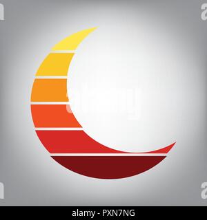 Moon sign illustration. Vector. Horizontally sliced icon with colors from sunny gradient in gray background. Stock Vector