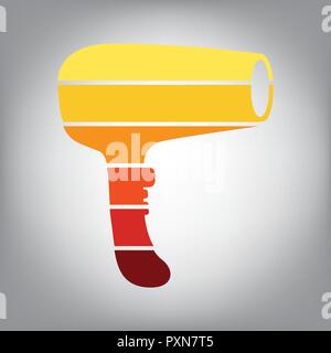 Hair Dryer sign. Vector. Horizontally sliced icon with colors from sunny gradient in gray background. Stock Vector