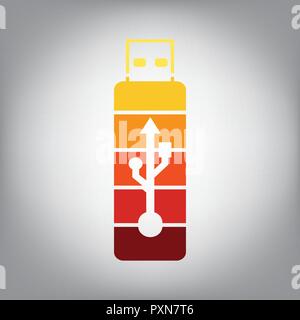 USB flash drive sign. Vector. Horizontally sliced icon with colors from sunny gradient in gray background. Stock Vector
