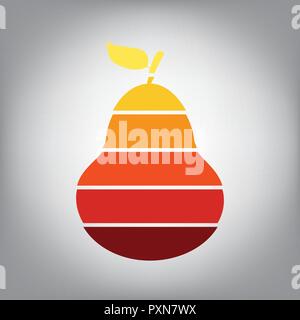 Pear sign illustration. Vector. Horizontally sliced icon with colors from sunny gradient in gray background. Stock Vector