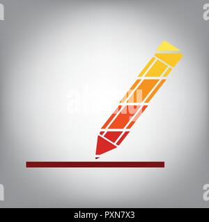 Pencil sign illustration. Vector. Horizontally sliced icon with colors from sunny gradient in gray background. Stock Vector