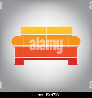 Sofa sign illustration. Vector. Horizontally sliced icon with colors from sunny gradient in gray background. Stock Vector