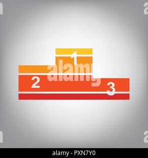Sport winners podium. Flat style icon. Vector. Horizontally sliced icon with colors from sunny gradient in gray background. Stock Vector