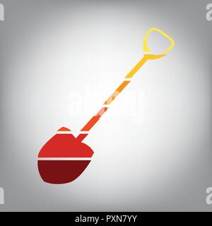 Shovel to work in the garden. Vector. Horizontally sliced icon with colors from sunny gradient in gray background. Stock Vector