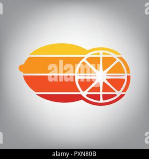 Fruits lemon sign. Vector. Horizontally sliced icon with colors from sunny gradient in gray background. Stock Vector