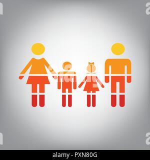 Family sign. Vector. Horizontally sliced icon with colors from sunny gradient in gray background. Stock Vector