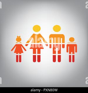 Family sign illustration. Vector. Horizontally sliced icon with colors from sunny gradient in gray background. Stock Vector