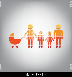 Family sign illustration. Vector. Horizontally sliced icon with colors from sunny gradient in gray background. Stock Vector