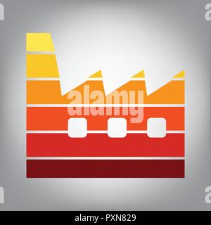 Factory sign illustration. Vector. Horizontally sliced icon with colors from sunny gradient in gray background. Stock Vector