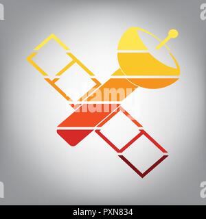 Satellite sign illustration. Vector. Horizontally sliced icon with colors from sunny gradient in gray background. Stock Vector