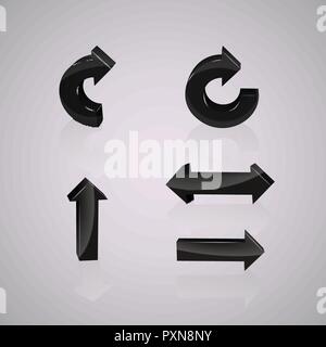 Set of black arrows. Threedimensional. Vector illustration. The reflection from the surface. Stock Vector