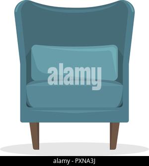 Flat vector illustration. Blue velvet armchair in retro style. An isolated figure. Stock Vector