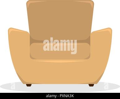 Flat vector illustration. Beige leather  armchair in retro style. An isolated figure. Stock Vector