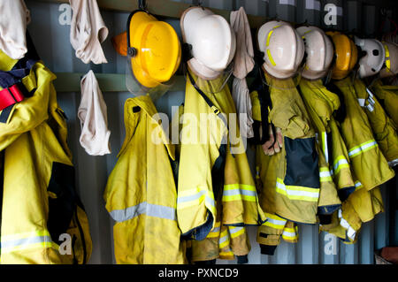 Firefighter Jackets and Helmets Stock Photo