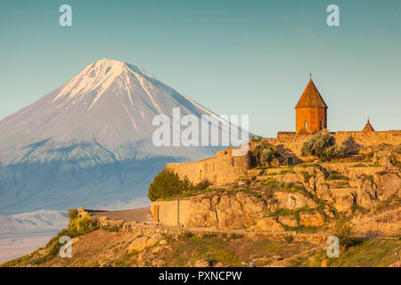 Armenia, Khor Virap, Khor Virap Monastery, 6th century, with Mt. Ararat Stock Photo