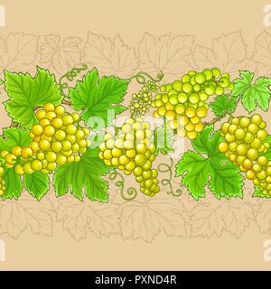 grapes vector horizontal pattern on color background Stock Vector