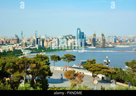 Baku and the Caspian Sea seen from Dagustu Park. Azerbaijan Stock Photo