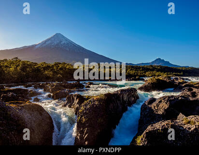 Petrohue Waterfalls and Osorno Volcano, Petrohue, Llanquihue Province, Los Lagos Region, Chile Stock Photo