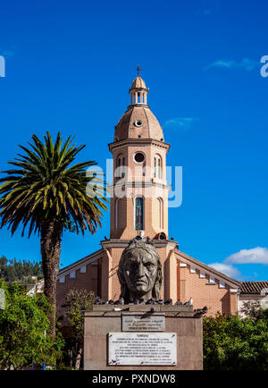 Simon Bolivar Monument and the facade of the historic single tower ...