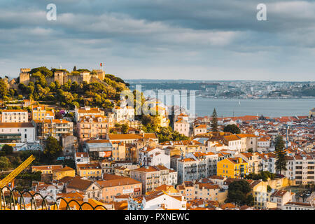 Portugal, Lisbon. Skyline and Sao Jorge castle. Stock Photo