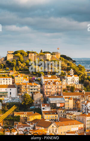 Portugal, Lisbon. Skyline and Sao Jorge castle. Stock Photo