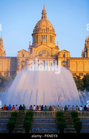 The Magic Fountain and Palace of Montjuic, Barcelona, Catalonia, Spain Stock Photo