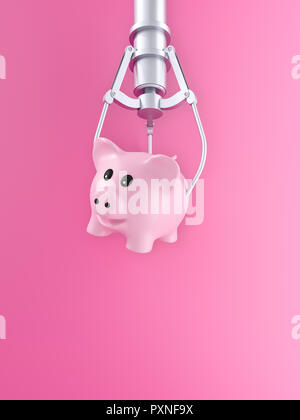 3D rendering, Pink piggy bank hovering in front of pink background Stock Photo