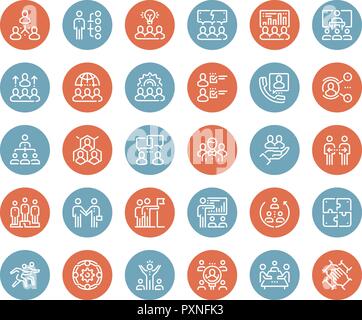 Work team vector line icons set. Teamwork, Collaboration, Cooperation ...