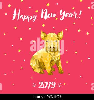 Happy new year 2019, Chinese new year, design gritting card with pig Stock Vector