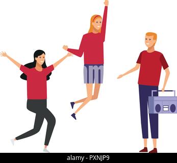 Friends listen music cartoons Stock Vector