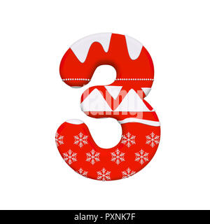 Christmas number 3 - 3d Santa Xmas digit isolated on white background. This alphabet is perfect for creative illustrations related but not limited to  Stock Photo