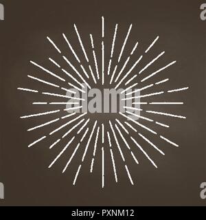 Vintage chalk textured rays on blackboard. Linear sunburst design element in retro style. Stock Vector