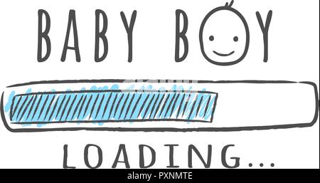 Progress bar with inscription - Baby boy is loading and kid face in sketchy style. Vector illustration for t-shirt design, poster, card, baby shower d Stock Vector