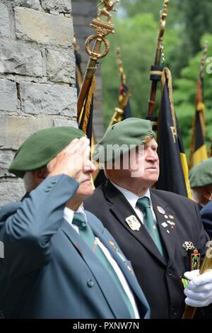 Belgian World War II veterans, participate in the Battle of the Bulge memorial ceremony in Memorial du Mardasson, Bastogne, Belgium, June 02, 2017. Stock Photo