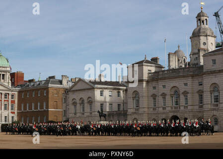 Members of the Household Cavalry, on Horse Guards Parade, London, ahead of the ceremonial welcome for King Willem-Alexander and Queen Maxima of the Netherlands. Stock Photo