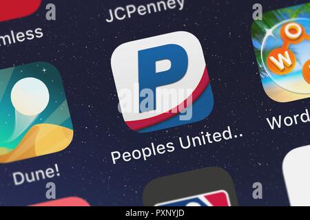 London, United Kingdom - October 23, 2018: Screenshot of People's United Bank's mobile app People's United Bank for iPad. Stock Photo