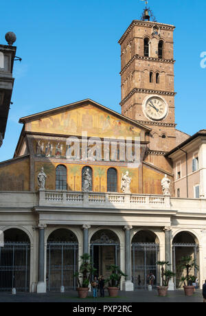 Facade of the Basillica of Santa Maria in Trastevere one of the oldest churches in Rome.  Trastevere district, Rome, Italy. Stock Photo
