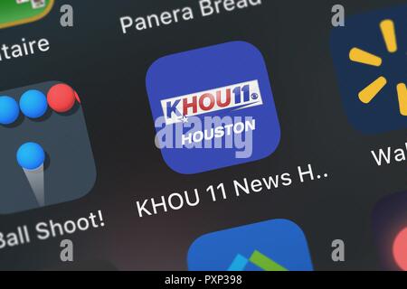 London, United Kingdom - October 23, 2018: Close-up of the KHOU 11 News Houston icon from doapp, inc on an iPhone. Stock Photo