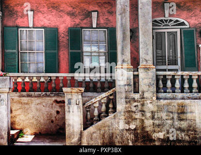 Window Railing Old Type House with railing. Old rustic window with shutters Stock Photo - Alamy