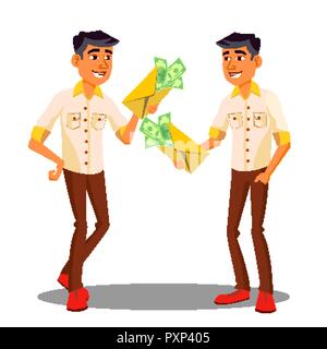 Manager Holding Envelope With Money In Hand Vector. Isolated Illustration Stock Vector