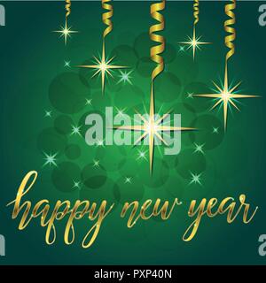 Brilliant Vector illustration of Stars and sparkles on green background Stock Vector