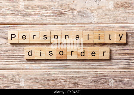 Personality disorder word written on wood block. Personality disorder text on table, concept. Stock Photo