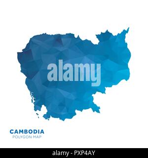 Map of Cambodia. Blue geometric polygon map. Stock Vector