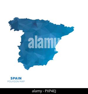 Map of Spain. Blue geometric polygon map. Stock Vector