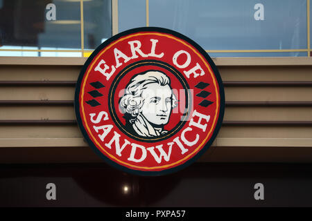 Chessy, France - October 14, 2018: Earl Of Sandwich Sign In Disney Village Located In Chessy Near Paris, France Stock Photo