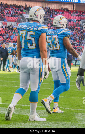 21st October 2018 LONDON, ENG - NFL: OCT 21 International Series - Titans at Chargers  - Los Angeles Chargers Offensive Guard Michael Schofield (75) Los Angeles Chargers Center Mike Pouncey (53) Credit Glamourstock Stock Photo